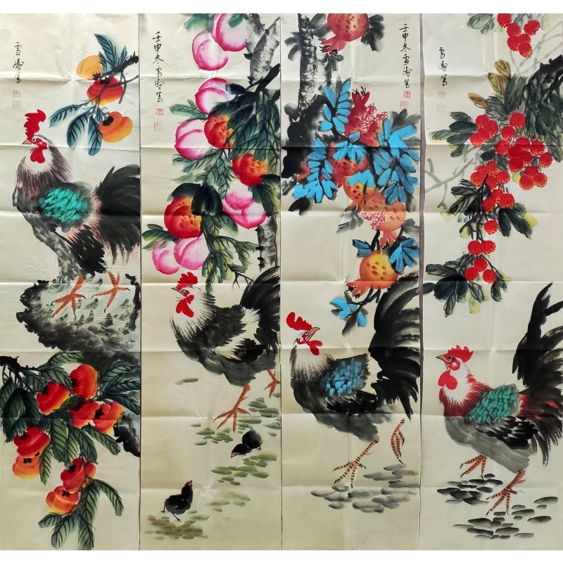 大吉图金鸡四条屏4355