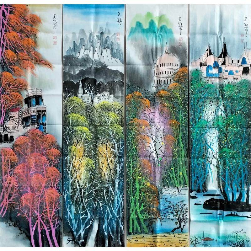 山水四条屏585690