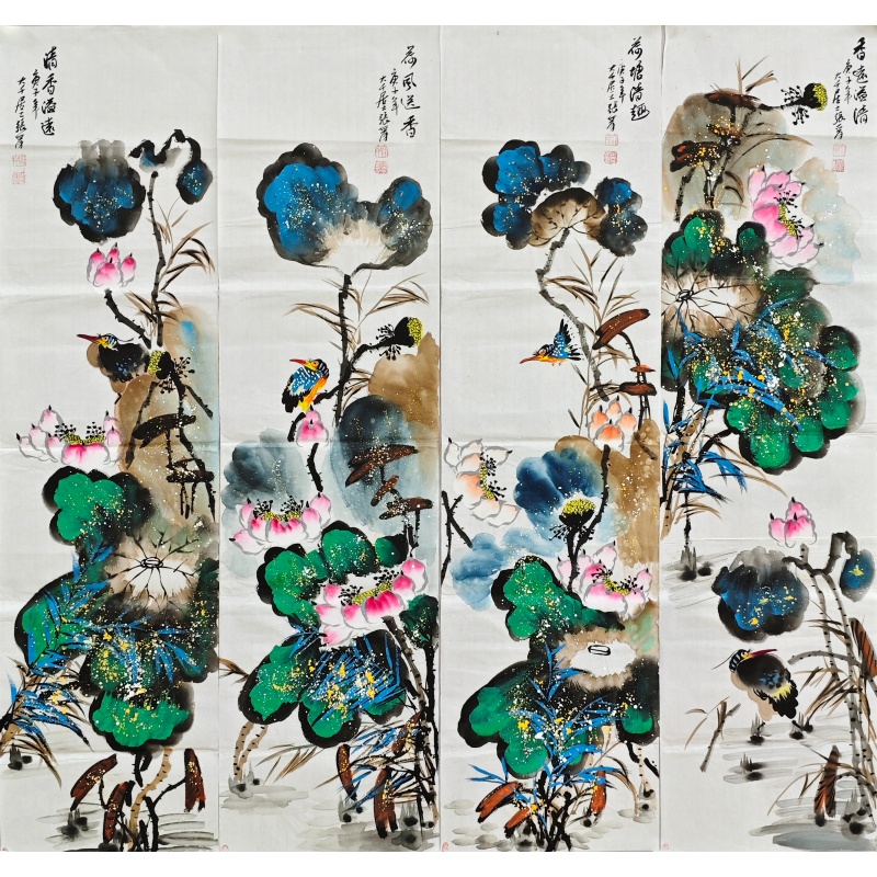 荷塘清趣四条屏57954