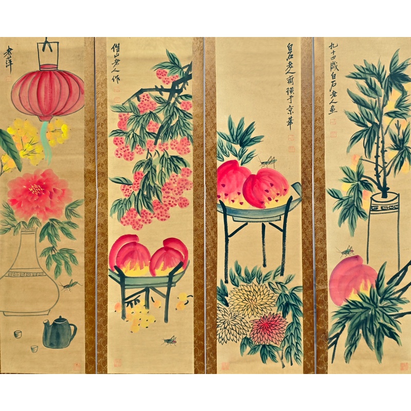 寿桃花鸟四条屏55571
