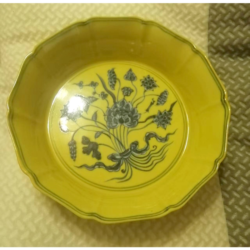 黄柚青花八棱盘AB0006