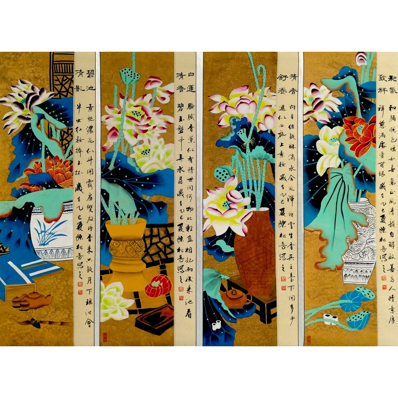 荷花四条屏573990