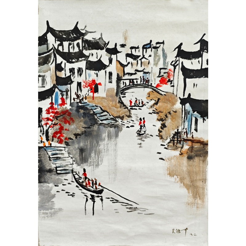 油画江南水乡图564300