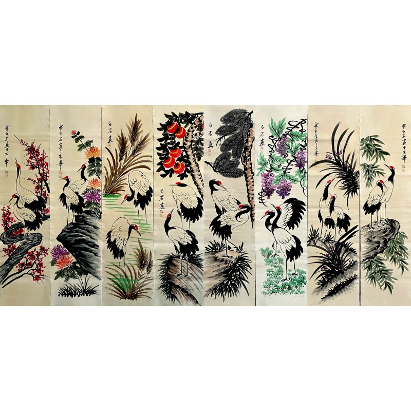双鹤图八条屏56579