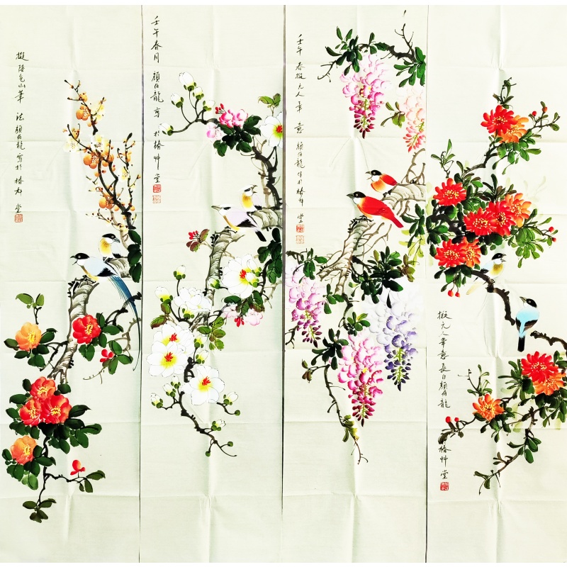 花鸟四条屏6601