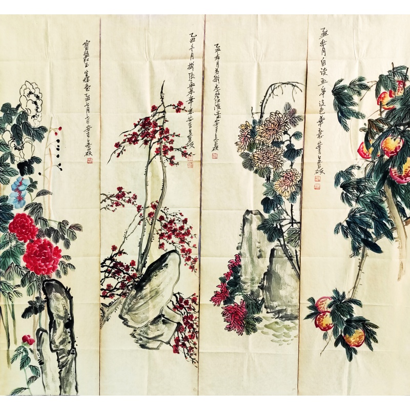 花卉四条屏6366