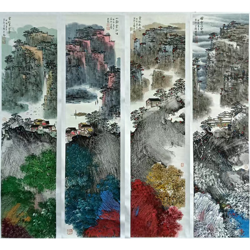 机理山水四条屏571700