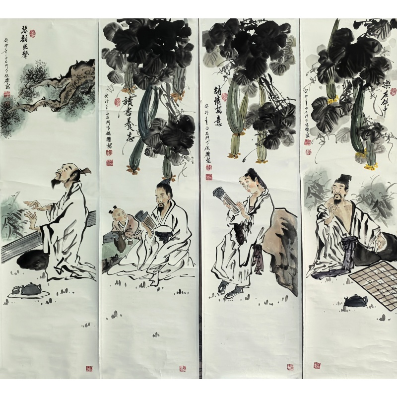 琴棋书画四条屏57976