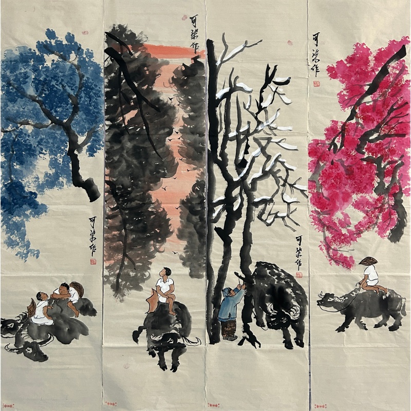 牧牛四条屏564980