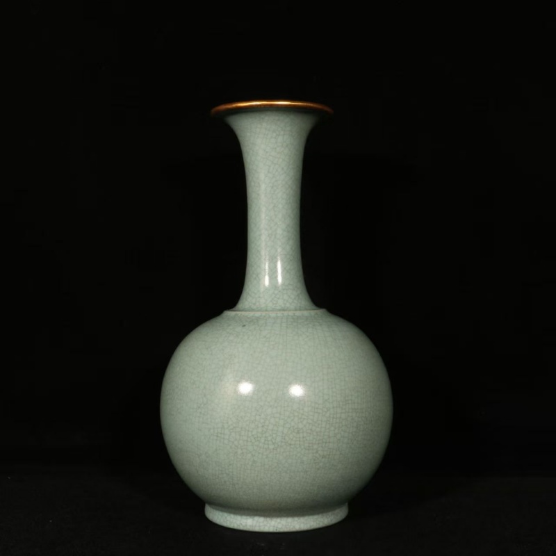 宋汝窑天青釉包金边赏瓶AG0103