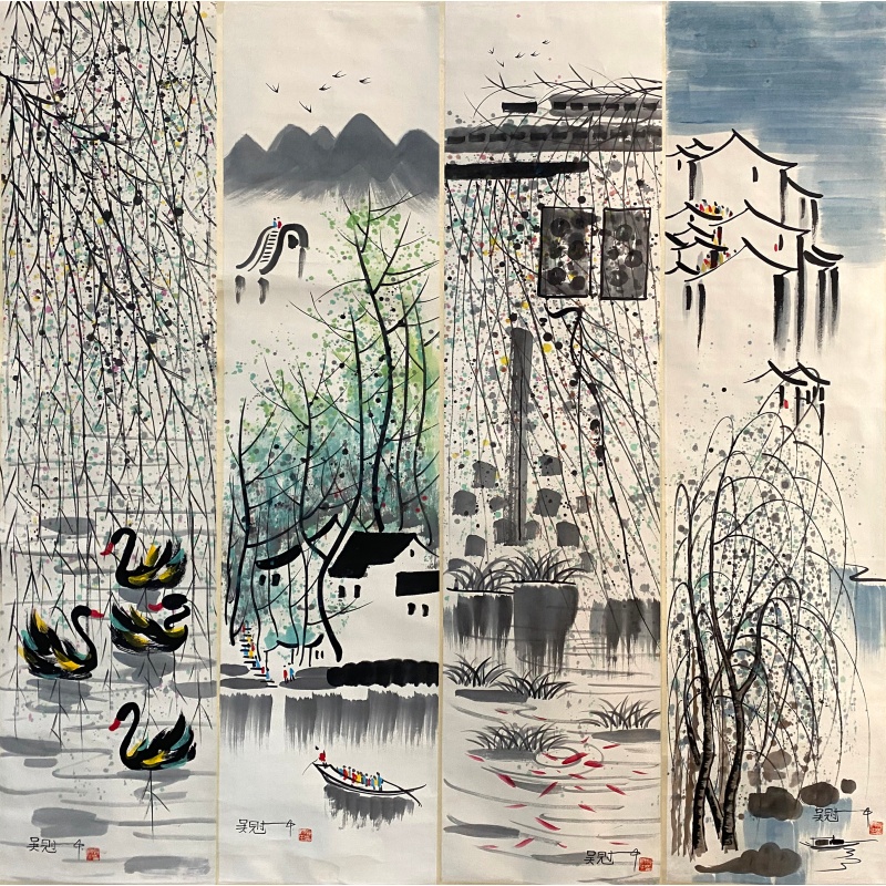 江南水乡四条屏 59781