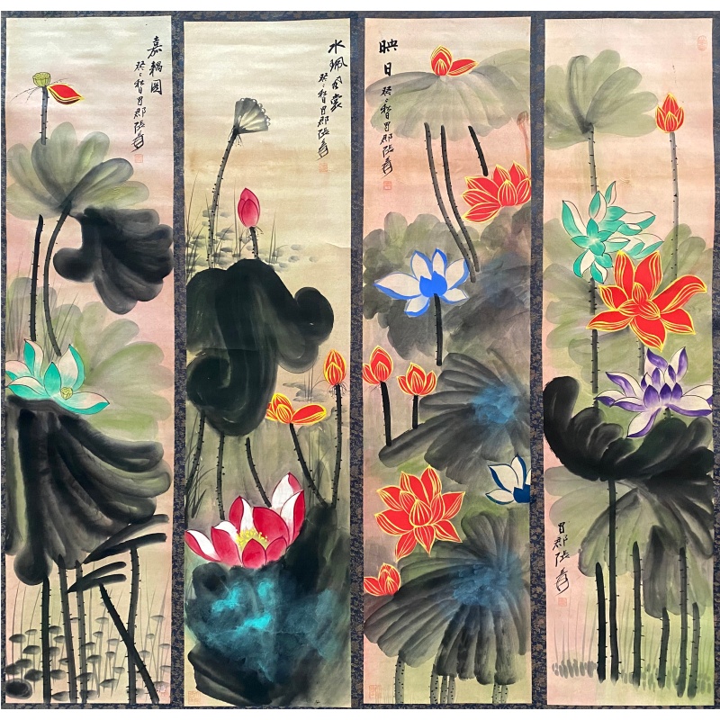 泼彩荷花四条屏564500