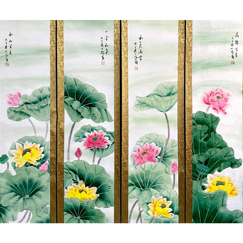 荷花四条屏56739