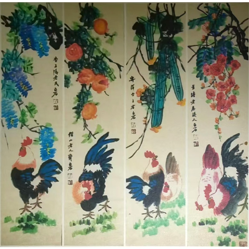 公鸡四条屏AE0076