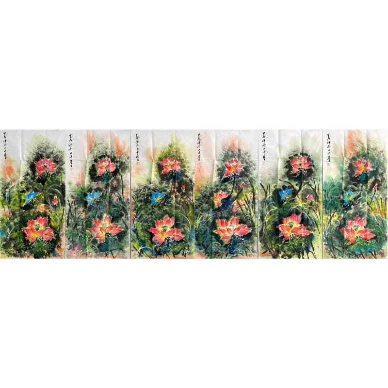 荷花六条屏60722 