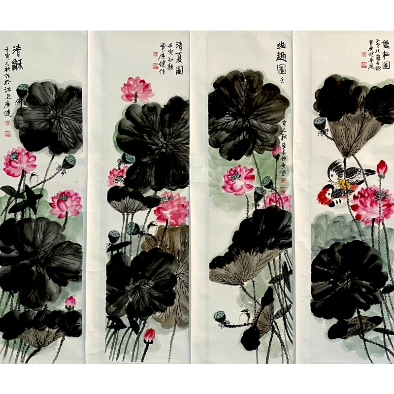 荷花四条屏60448