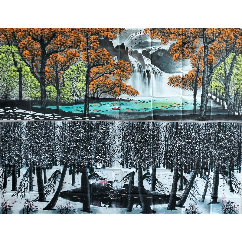 秋天金色秋景、冬天雪景图60314