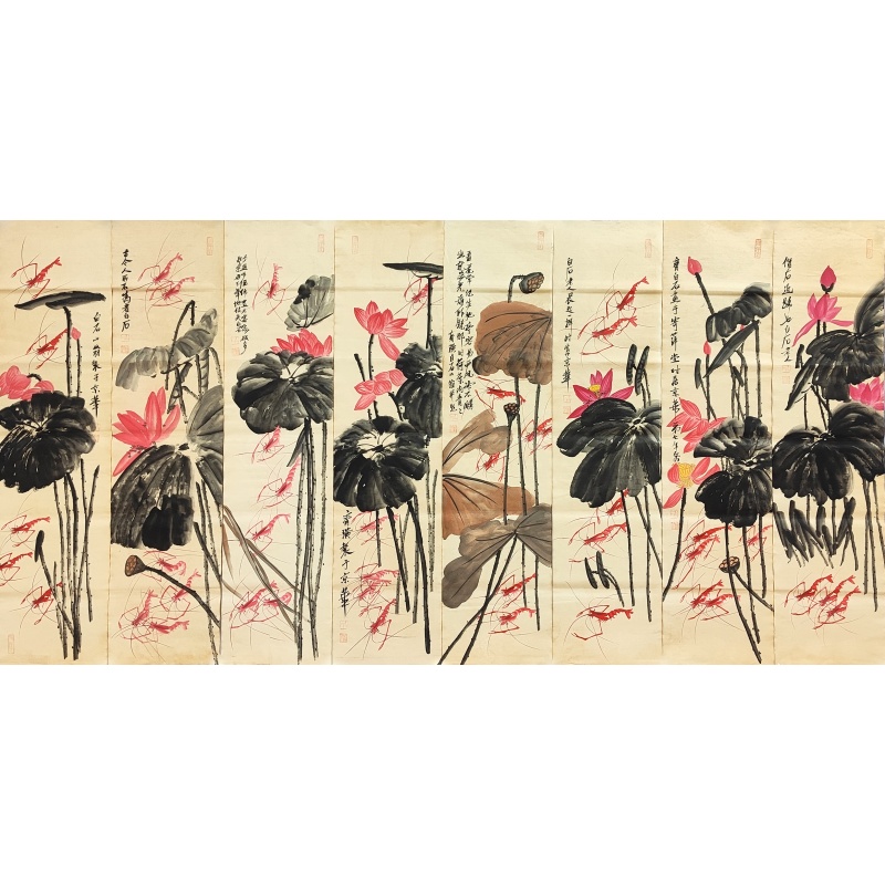 荷花虾八条屏59813