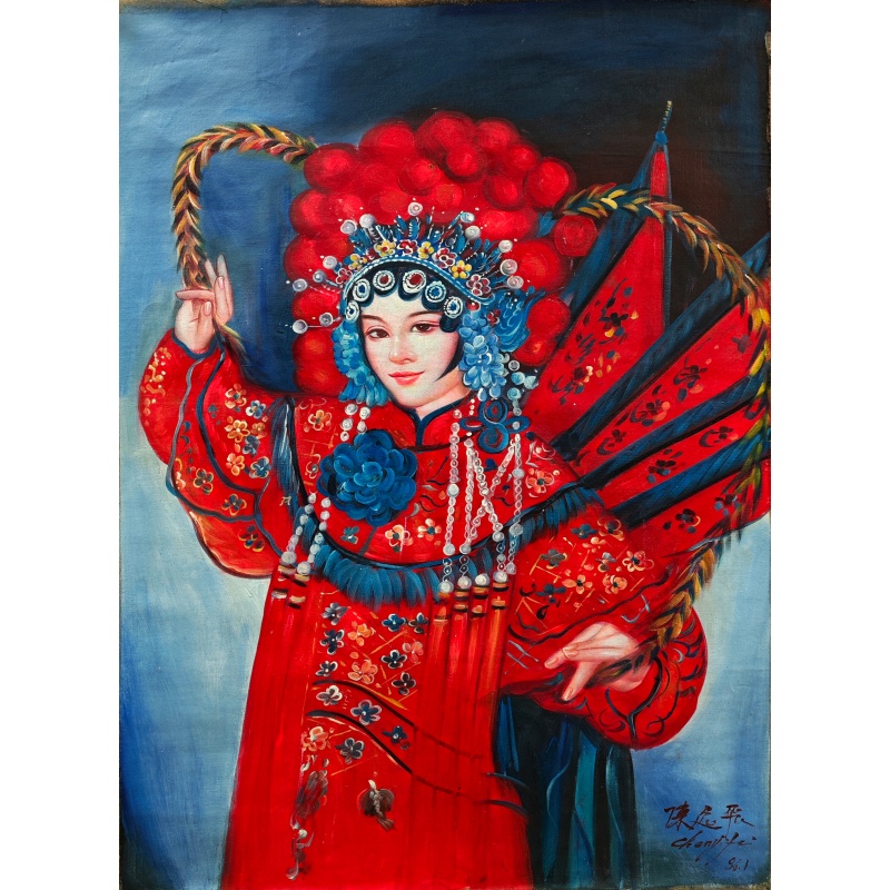 红衣京剧女油画51918