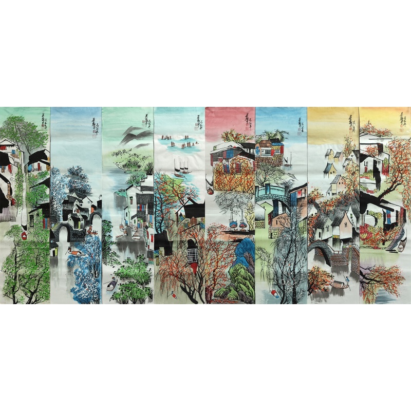 江南水乡八条屏5207