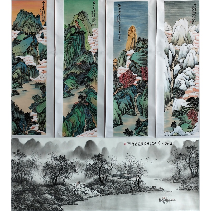 水乡之晨、春夏秋冬四条屏59882