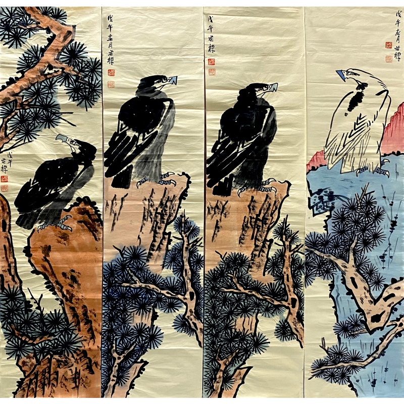 雄鹰四条屏60495