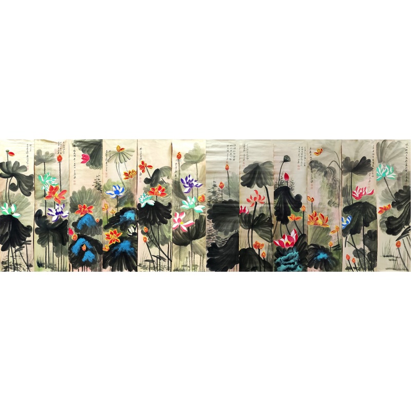 泼墨荷花十二条屏4445