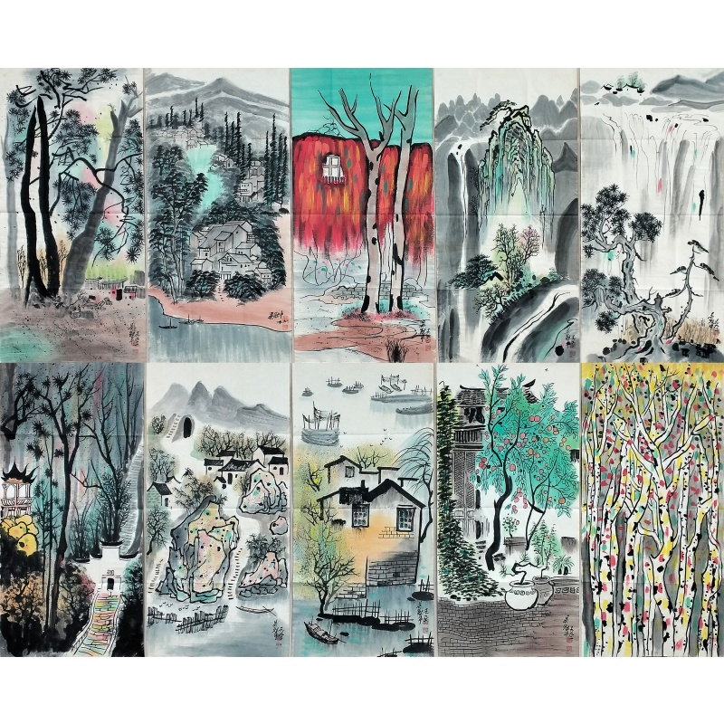 江南水乡十条屏59582