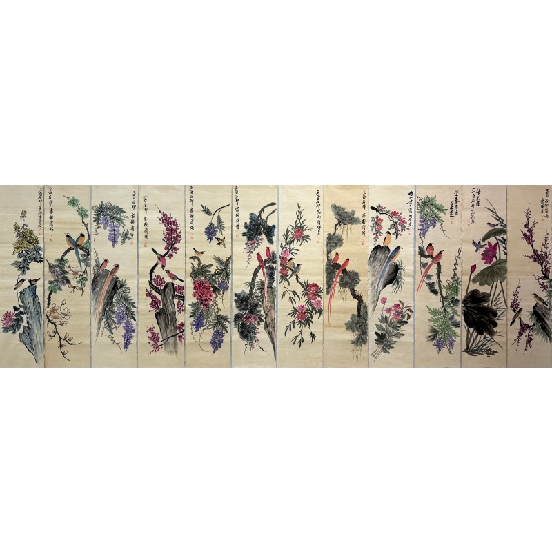 花鸟十二条屏59574