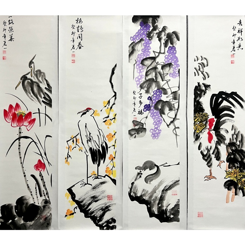 四条屏花鸟图60098