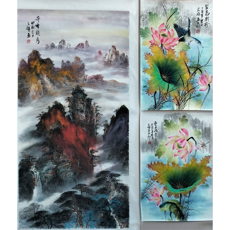 和气满堂、翠鸟戏荷、奇峰竞秀59558