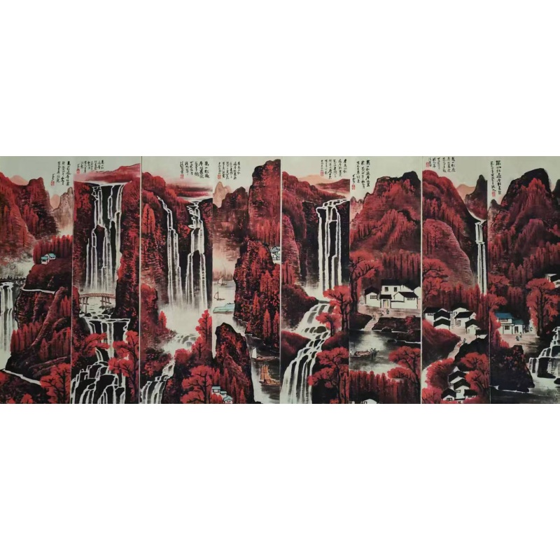 云峰飞流瀑八条屏AC0083