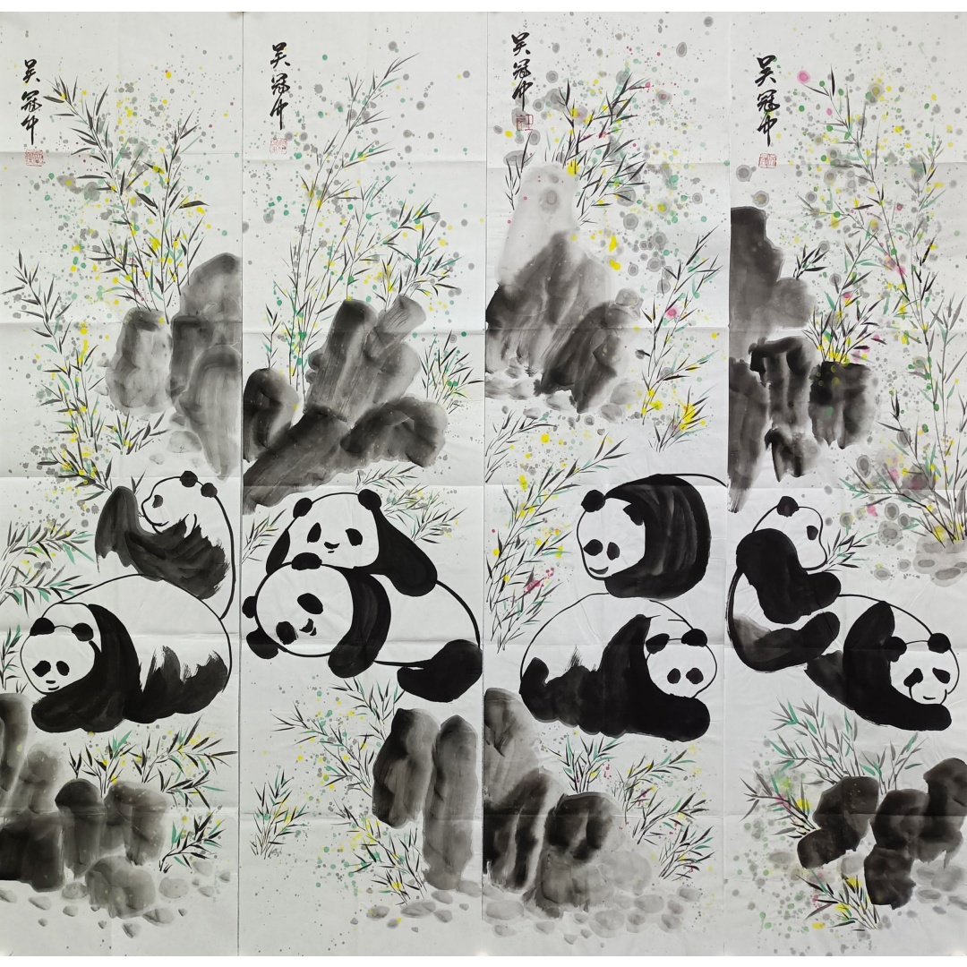 熊猫四条屏564780