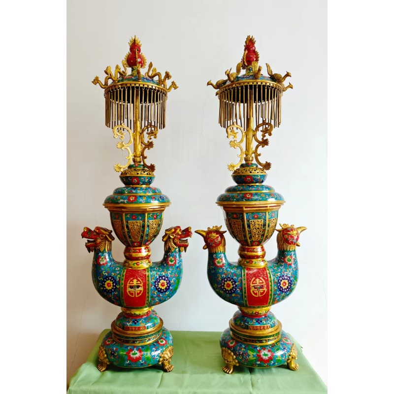 景泰蓝龙凤宫灯一对AK0076