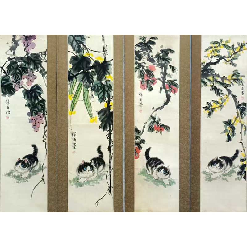 写意 猫  四条屏AB0033