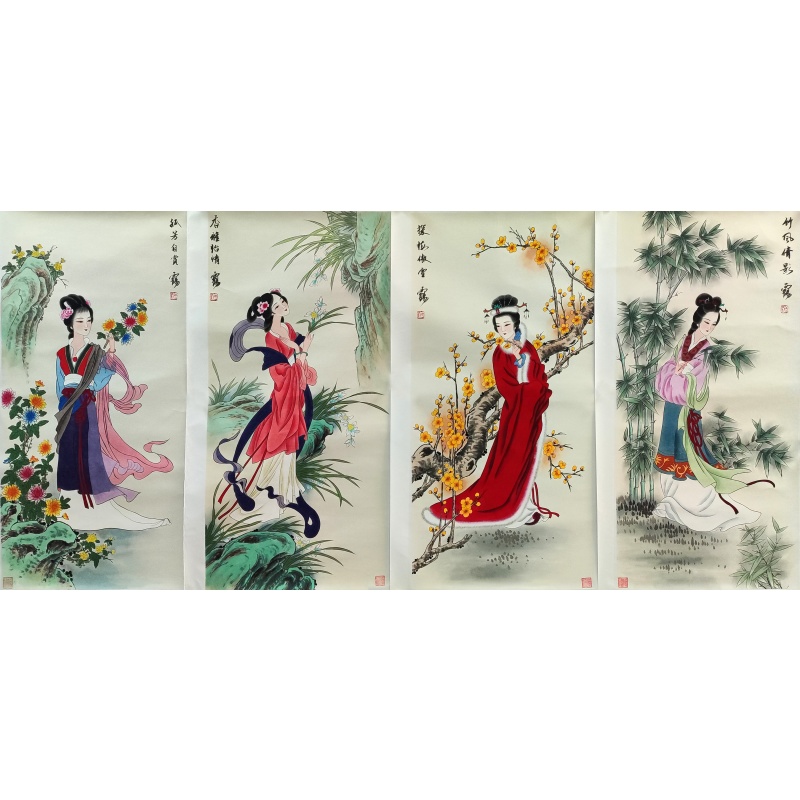 梅兰竹菊美人四条屏5339