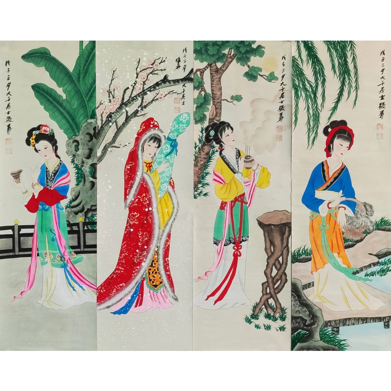 仕女图四条屏6617