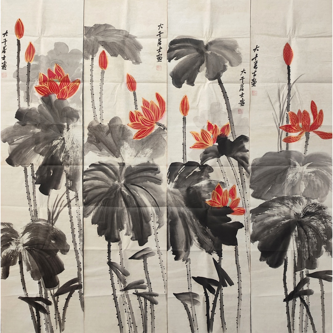 四条屏（荷花）4354