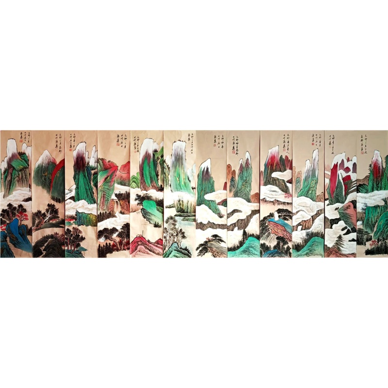 山水十二条屏6760