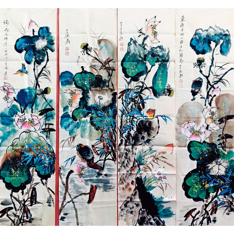 荷花图四条屏5950