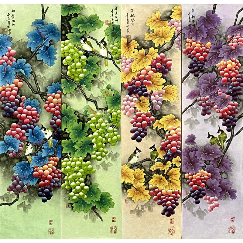 葡萄四条屏3676