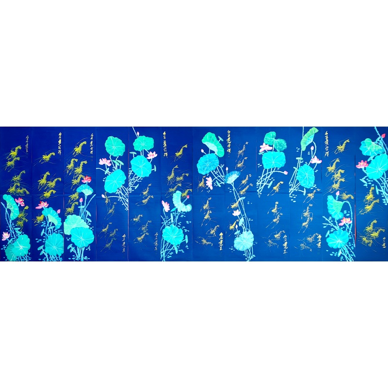 荷花虾趣图十二条屏6423