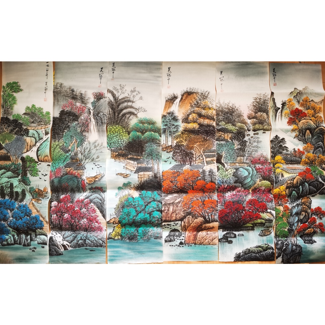 《夏日雨后》十二条屏