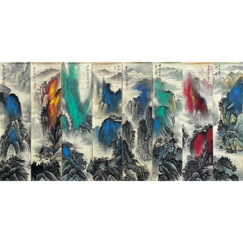 山水八条屏59863