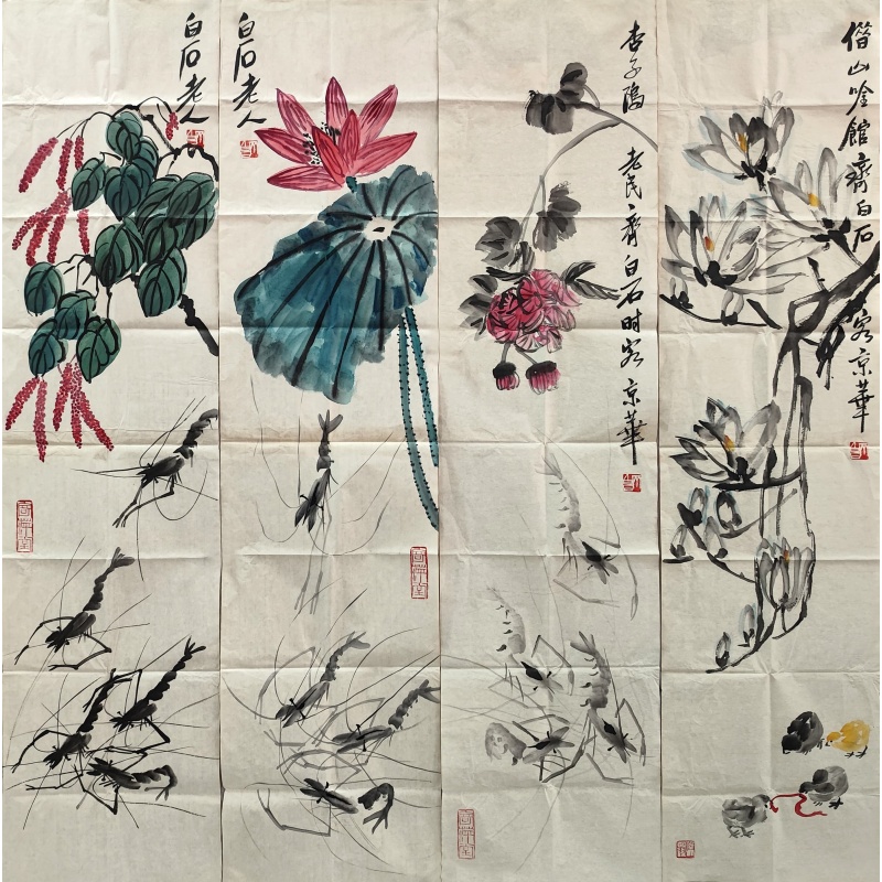 花鸟虾图四条屏3967