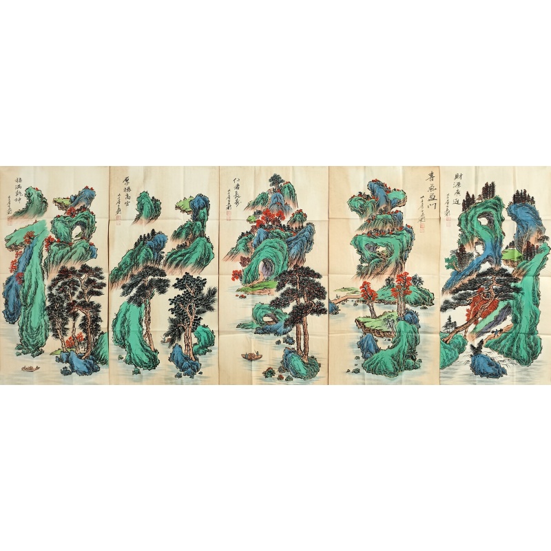 福禄寿喜财（五条屏）3880