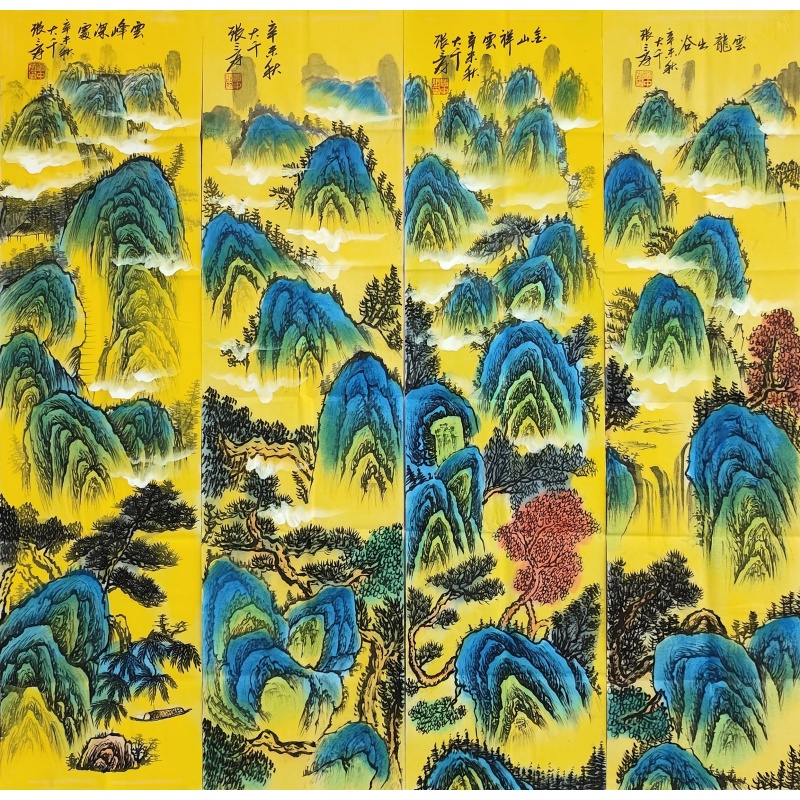 泼彩山水四条屏3844