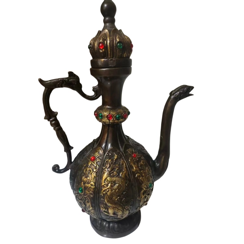 鎏金嵌宝龙纹贲巴壶AC0214