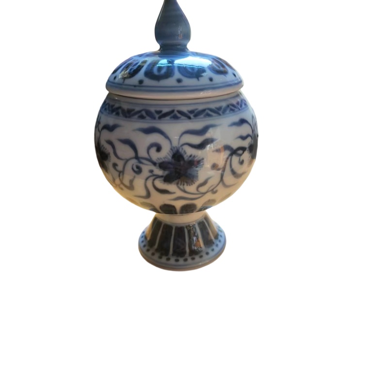 明青花缠枝莲纹豆式盖罐AC0215