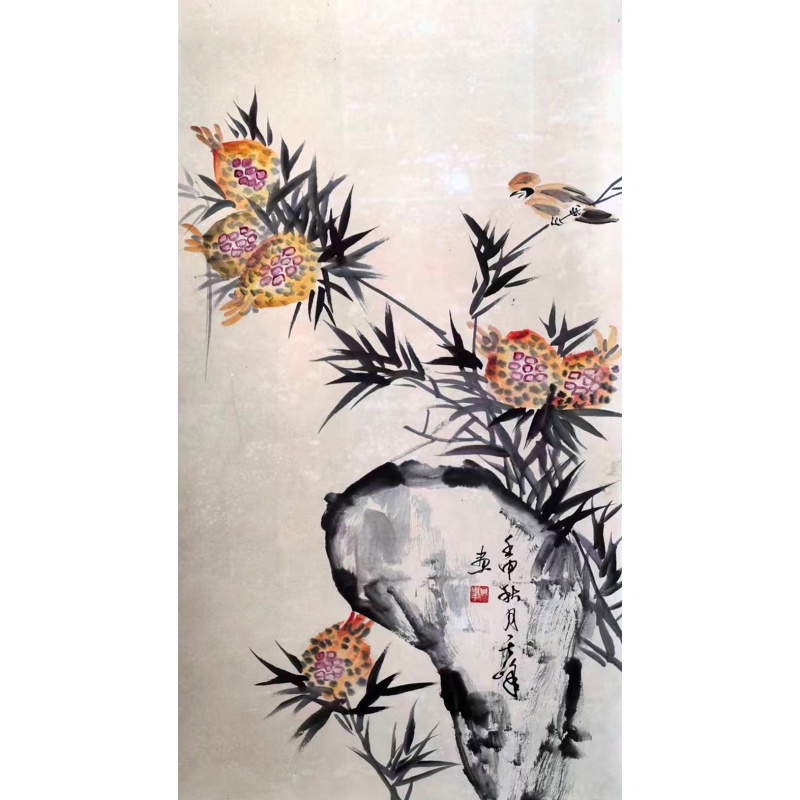 石榴麻雀图AF0076